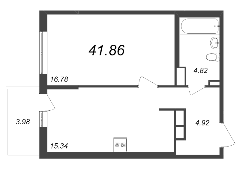 1-комнатная квартира, 41.86 м² - планировка, фото №1