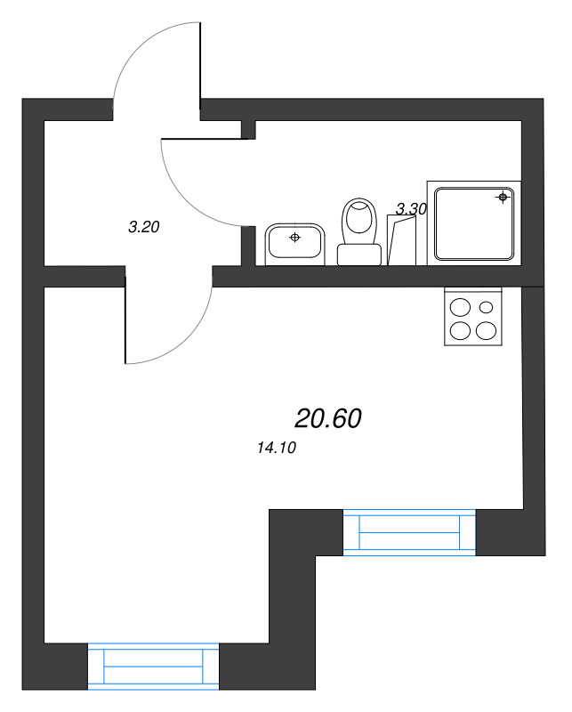 Квартира-студия, 20.6 м² в ЖК "Цветной город" - планировка, фото №1