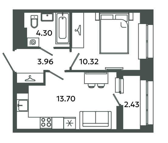 1-комнатная квартира, 33.5 м² в ЖК "Загляденье" - планировка, фото №1