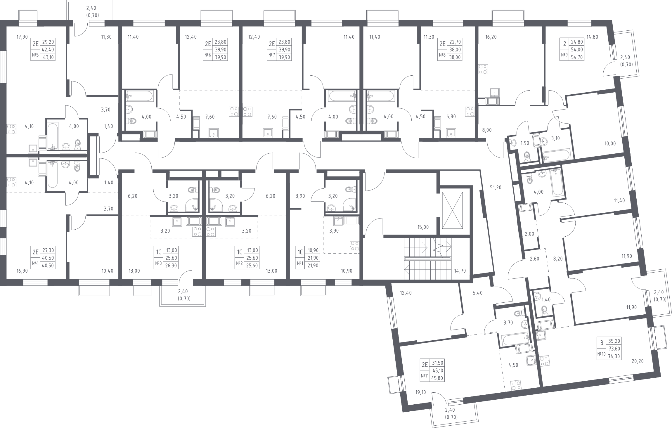 2-комнатная (Евро) квартира, 38 м² в ЖК "Курортный Квартал" - планировка этажа