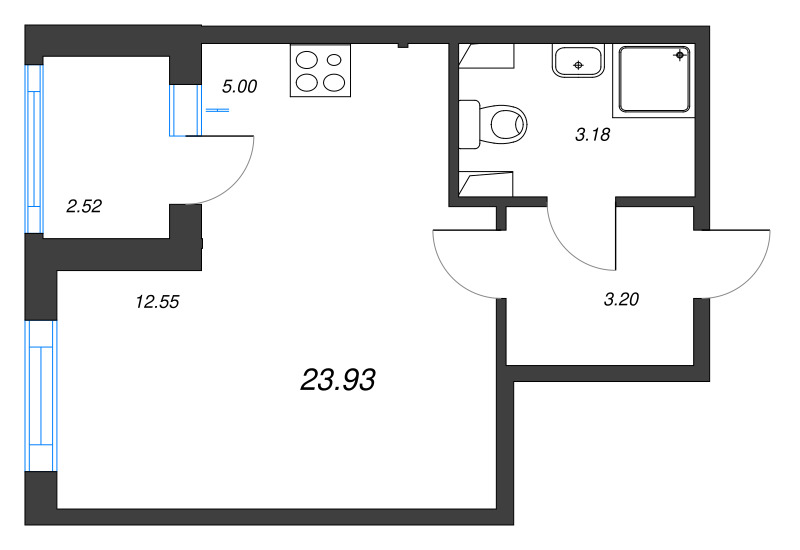 Квартира-студия, 23.93 м² в ЖК "Любоград" - планировка, фото №1