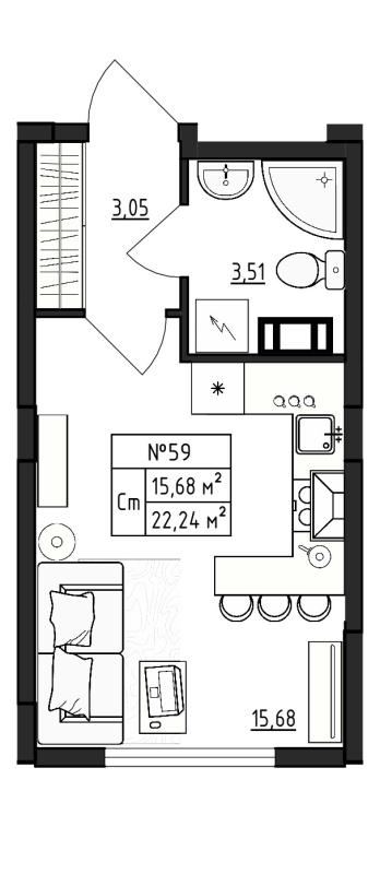 Квартира-студия, 22.24 м² в ЖК "Верево Сити" - планировка, фото №1