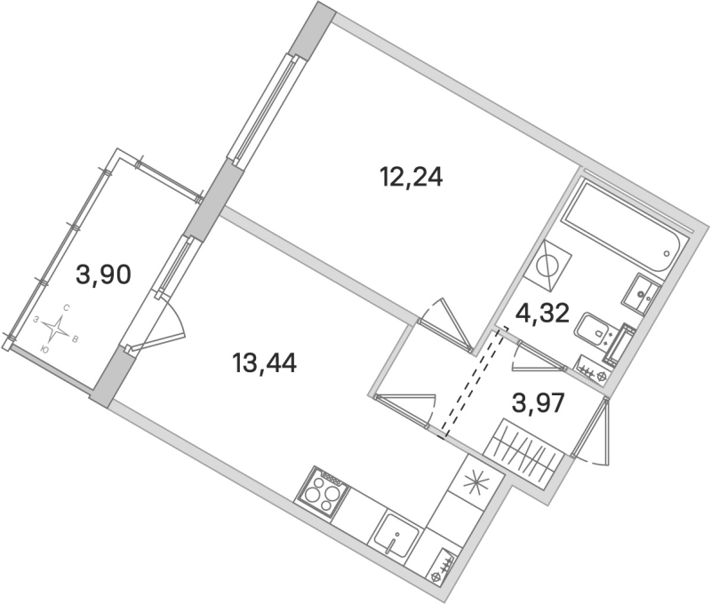 1-комнатная квартира, 33.97 м² в ЖК "Любоград" - планировка, фото №1