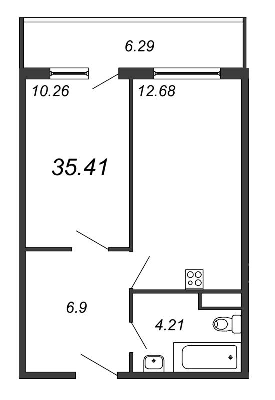 1-комнатная квартира, 36.84 м² - планировка, фото №1