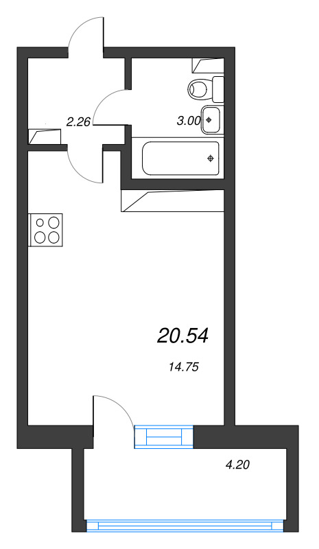 Квартира-студия, 20.54 м² в ЖК "Аэросити" - планировка, фото №1