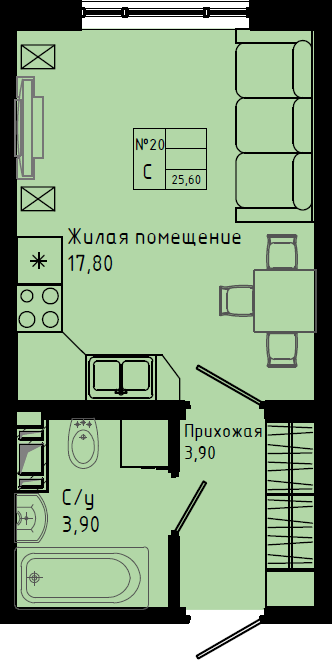 Квартира-студия, 25.6 м² в ЖК "Pixel" - планировка, фото №1