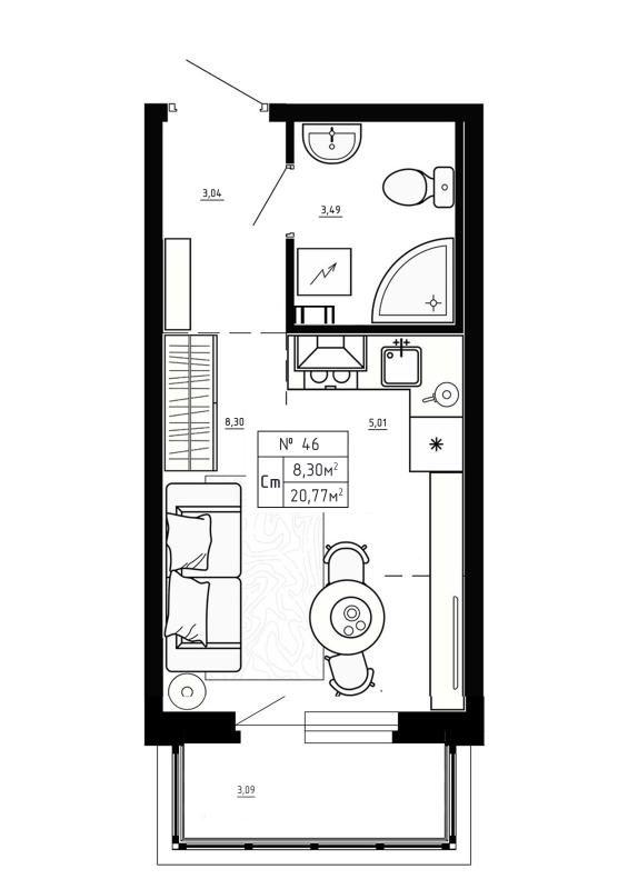 Квартира-студия, 20.77 м² в ЖК "Аннино Сити" - планировка, фото №1