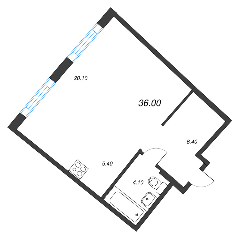 Квартира-студия, 36 м² в ЖК "Ягодное Река Парк" - планировка, фото №1