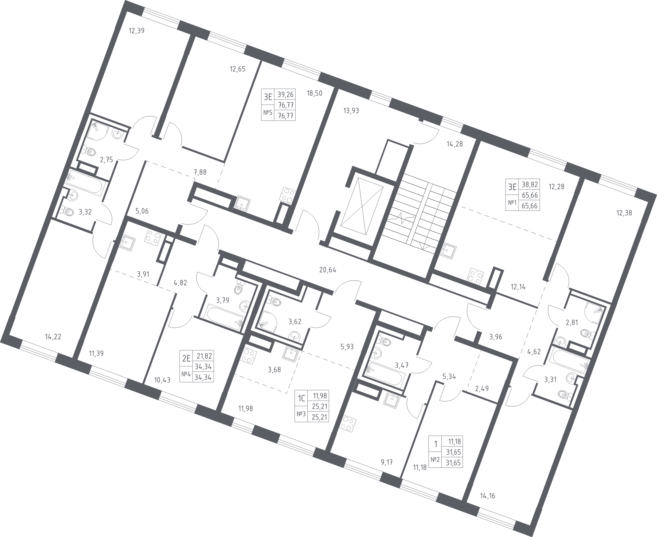 2-комнатная (Евро) квартира, 34.34 м² в ЖК "Квартал Лаголово" - планировка этажа