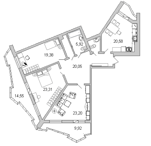 3-комнатная квартира, 126.1 м² в ЖК "Лондон парк" - планировка, фото №1