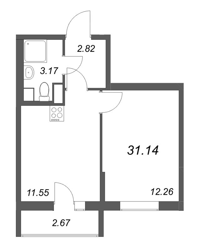1-комнатная квартира, 31.14 м² в ЖК "Кинопарк" - планировка, фото №1