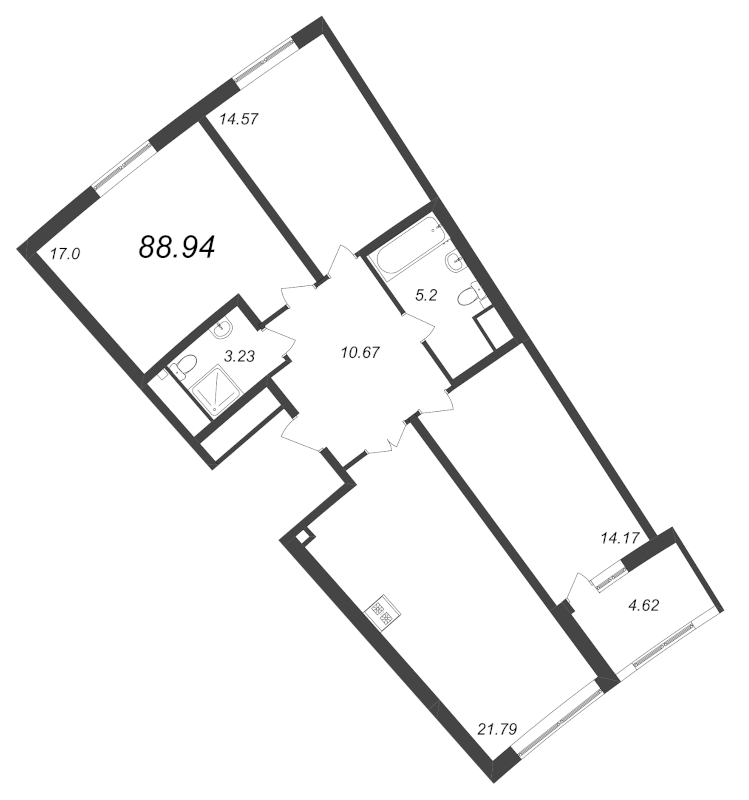 4-комнатная (Евро) квартира, 88.94 м² - планировка, фото №1