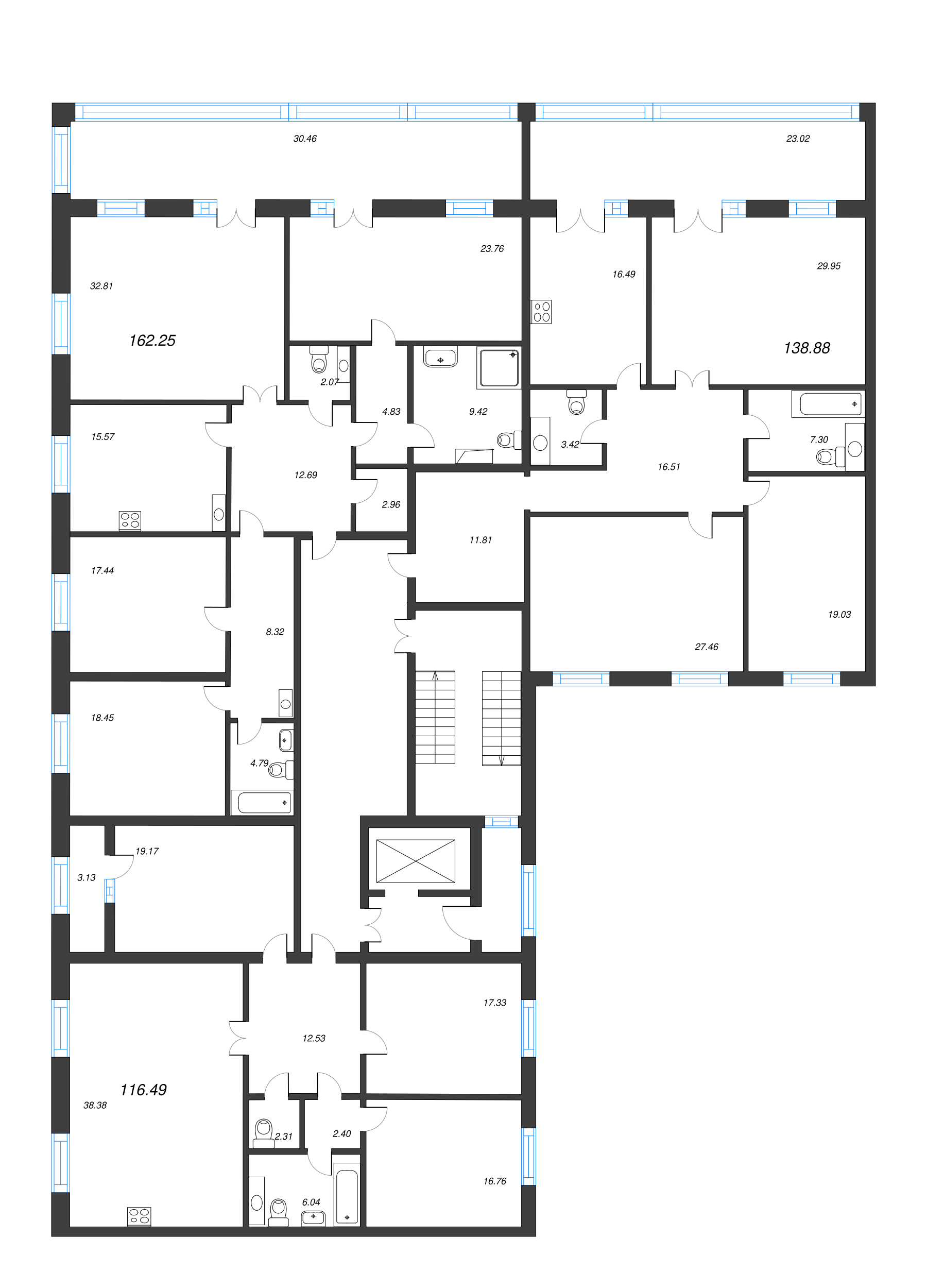 4-комнатная (Евро) квартира, 116.8 м² в ЖК "Neva Haus" - планировка этажа