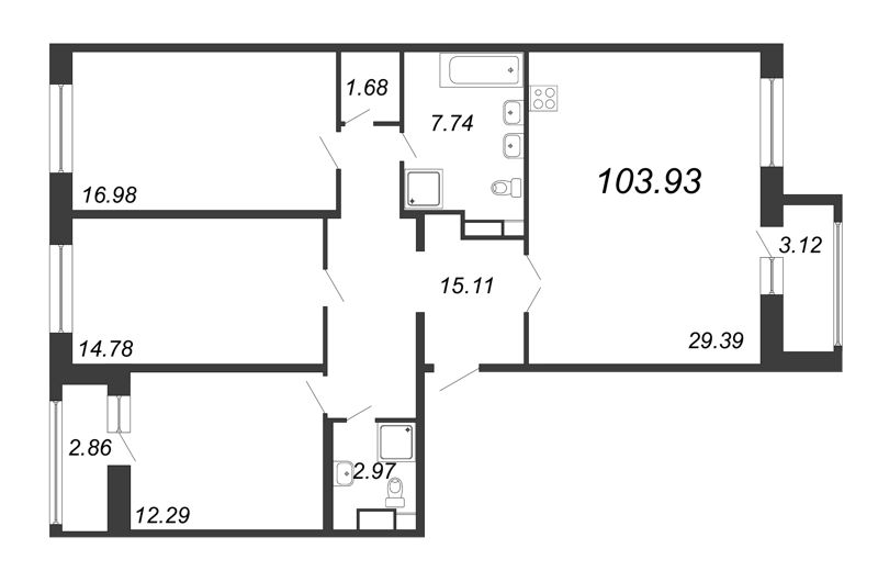 4-комнатная (Евро) квартира, 103.93 м² в ЖК "Modum" - планировка, фото №1