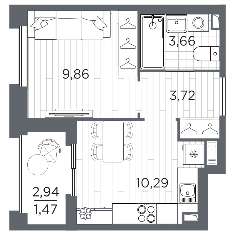 1-комнатная квартира, 29 м² в ЖК "Оптимист" - планировка, фото №1
