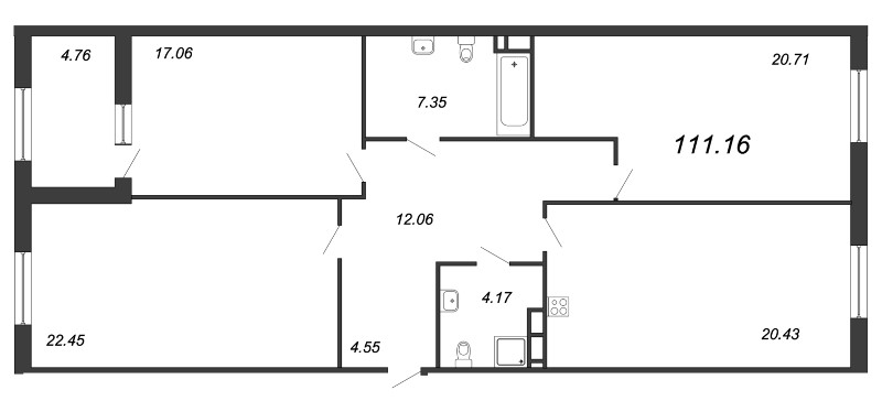 3-комнатная квартира, 112.3 м² в ЖК "Петровская Доминанта" - планировка, фото №1