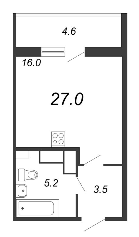 Квартира-студия, 27.2 м² в ЖК "Квартал Che" - планировка, фото №1