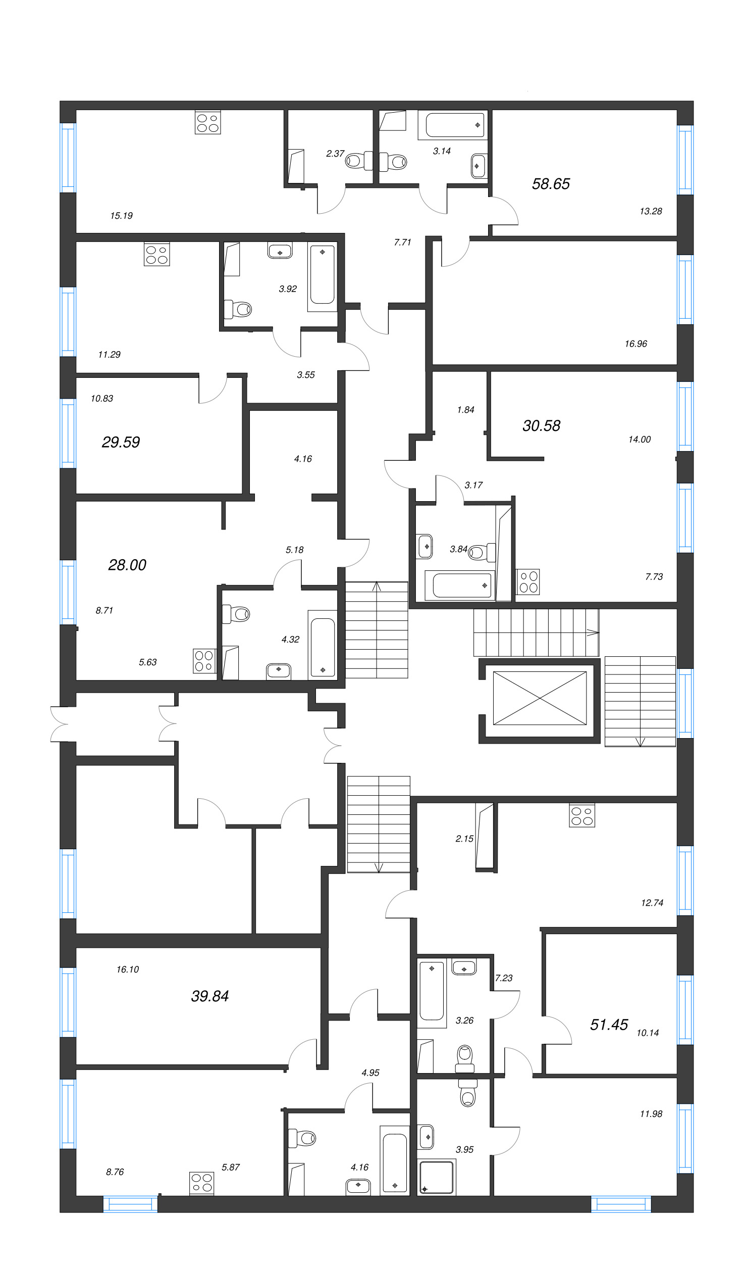 1-комнатная квартира, 29.59 м² в ЖК "Окла" - планировка этажа