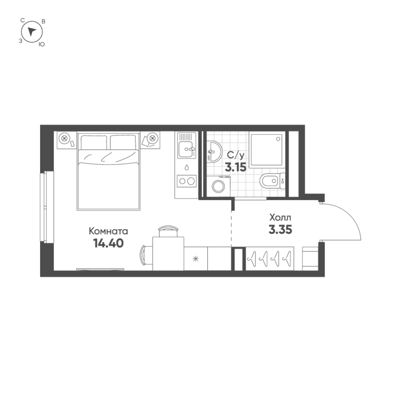 Квартира-студия, 20.9 м² в ЖК "Avenue Apart Pulkovo" - планировка, фото №1