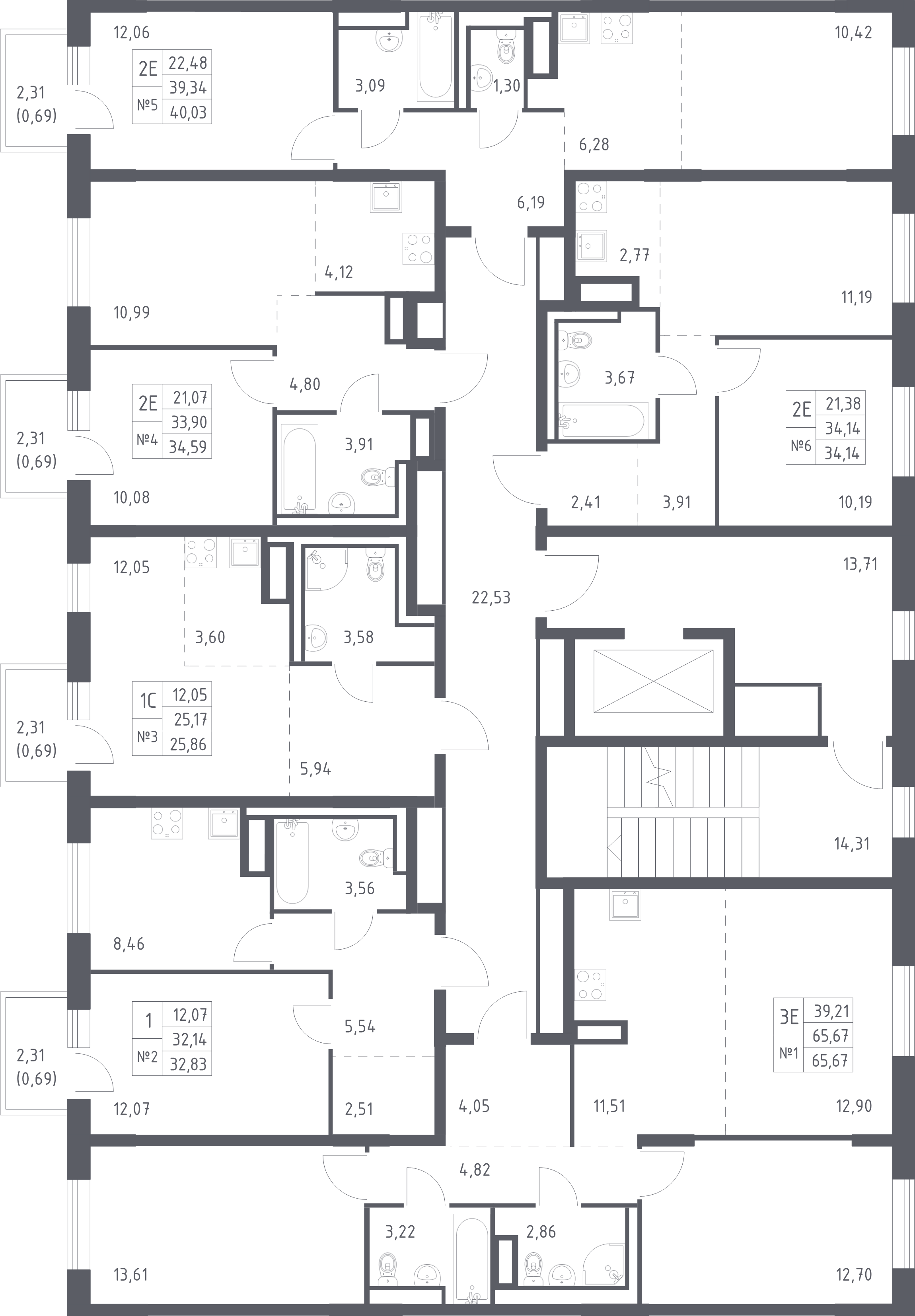 1-комнатная квартира, 34.14 м² в ЖК "Квартал Лаголово" - планировка этажа