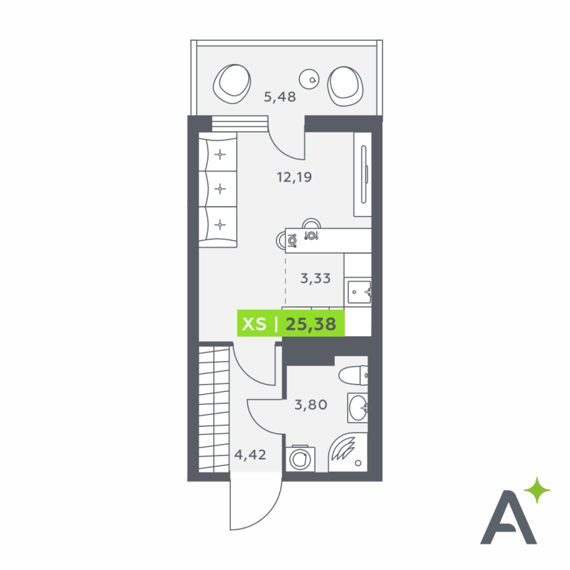 Квартира-студия, 25.38 м² в ЖК "Аквилон Верба" - планировка, фото №1
