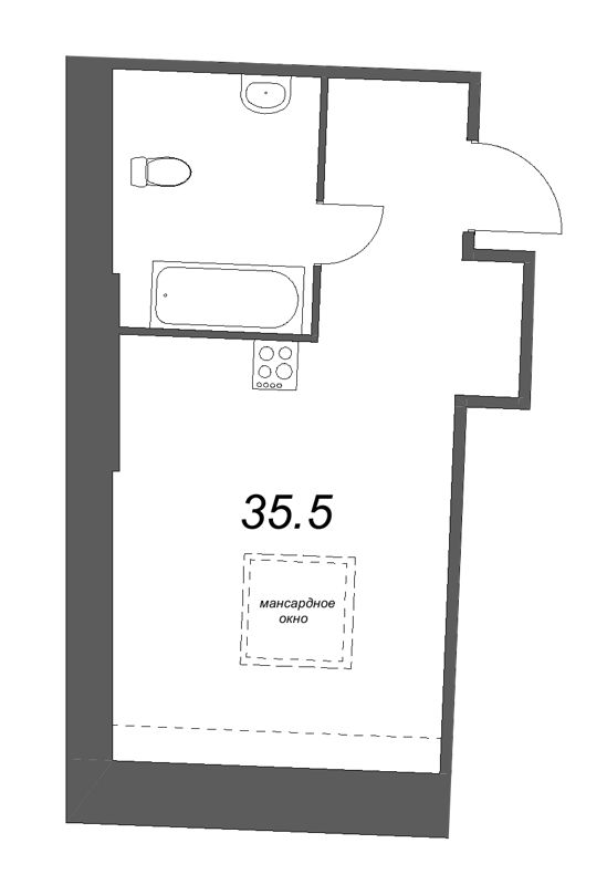 Квартира-студия, 35.5 м² - планировка, фото №1