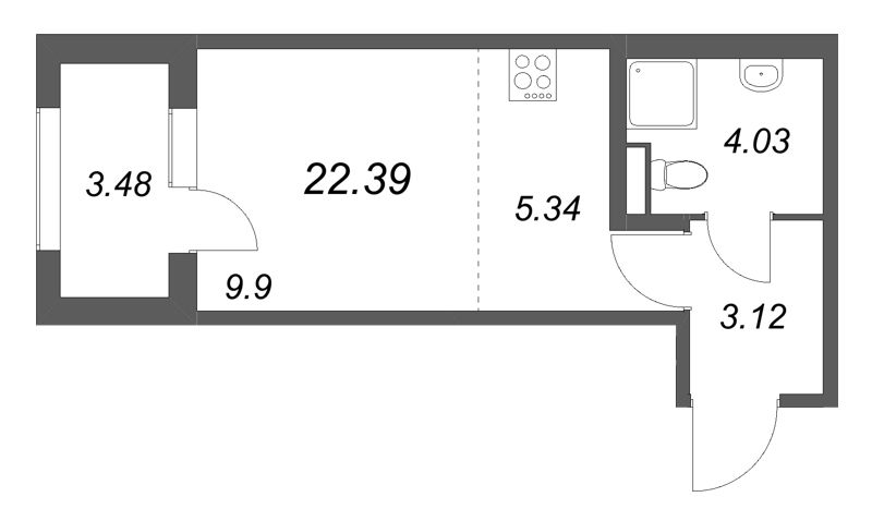 Квартира-студия, 22.39 м² в ЖК "Дубровский" - планировка, фото №1