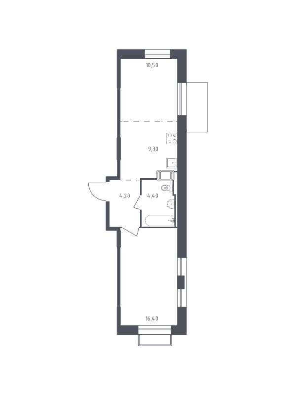 2-комнатная (Евро) квартира, 44.8 м² - планировка, фото №1