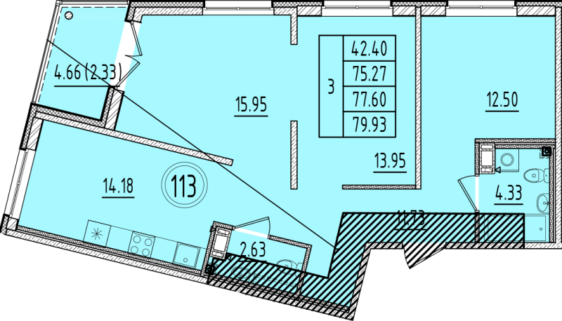 3-комнатная квартира, 75.27 м² в ЖК "Образцовый квартал 6.4" - планировка, фото №1