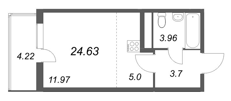 Квартира-студия, 24.63 м² в ЖК "Ясно.Янино" - планировка, фото №1