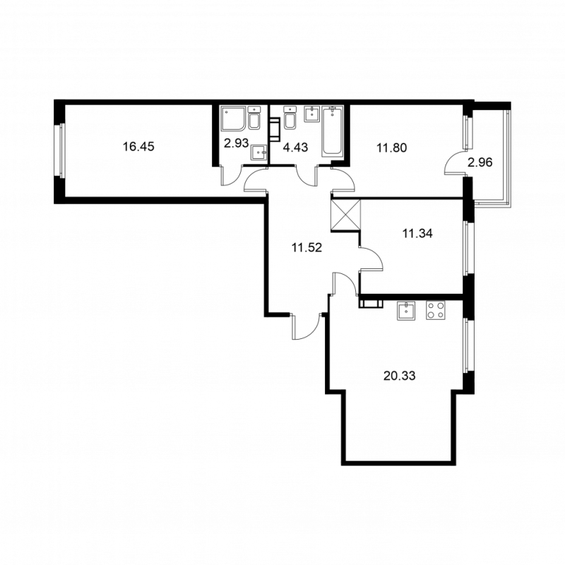 4-комнатная (Евро) квартира, 80.28 м² в ЖК "Квартал Заречье" - планировка, фото №1