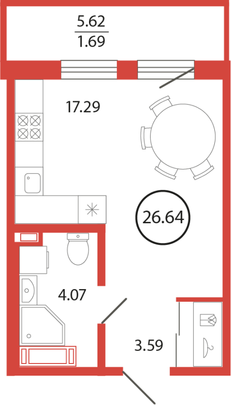 Квартира-студия, 26.64 м² в ЖК "Энфилд" - планировка, фото №1
