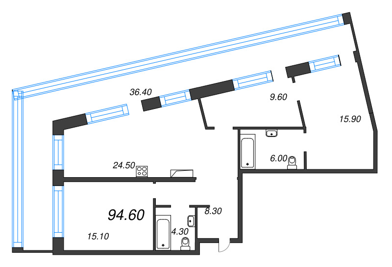 4-комнатная (Евро) квартира, 94.6 м² - планировка, фото №1