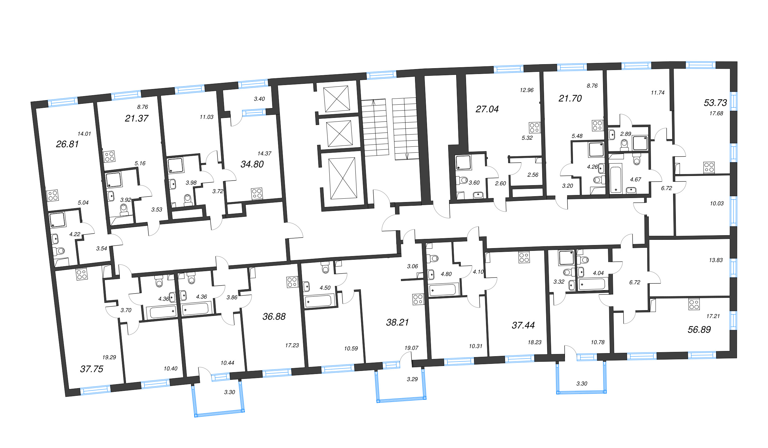 Квартира-студия, 21.37 м² в ЖК "Бульвар Грина" - планировка этажа