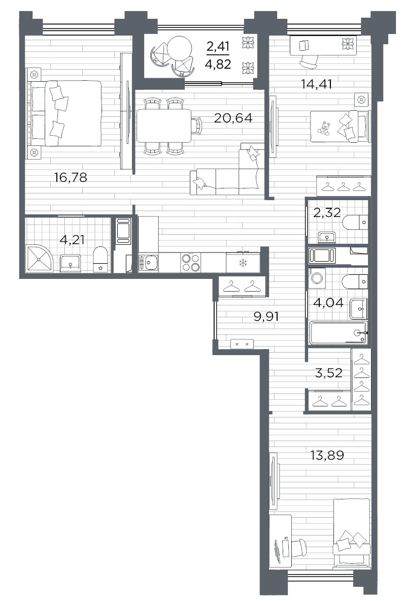 4-комнатная (Евро) квартира, 92.13 м² в ЖК "Ассамблея" - планировка, фото №1