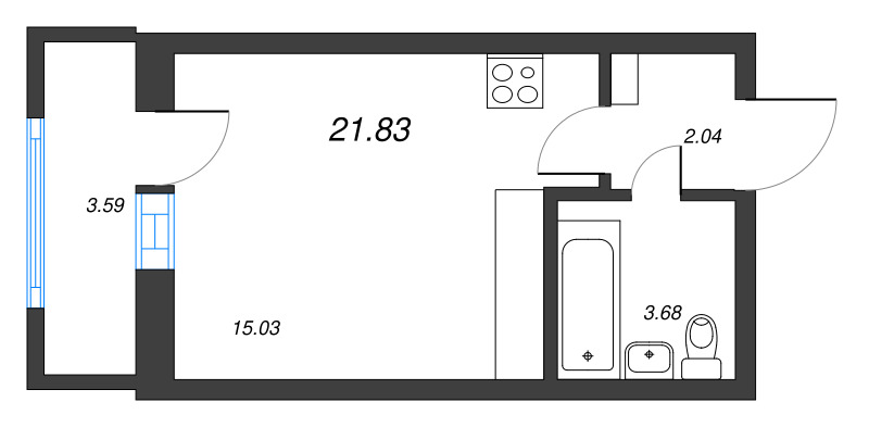 Квартира-студия, 21.83 м² в ЖК "Старлайт" - планировка, фото №1