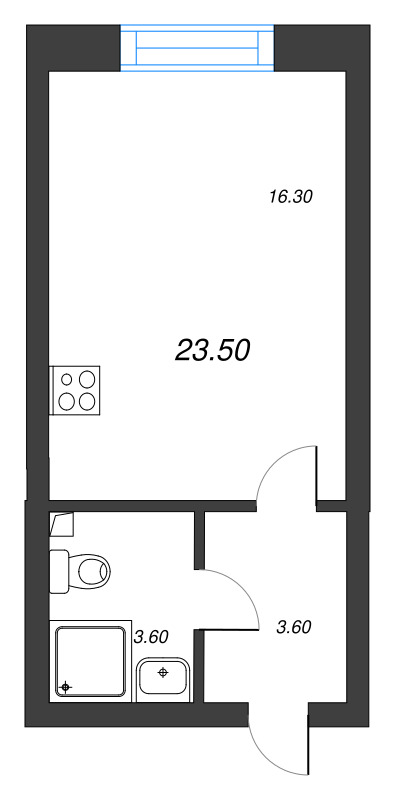 Квартира-студия, 23.5 м² в ЖК "Большая Охта" - планировка, фото №1