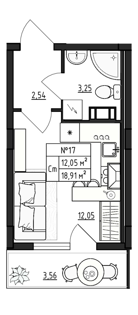 Квартира-студия, 18.91 м² в ЖК "Верево Сити" - планировка, фото №1