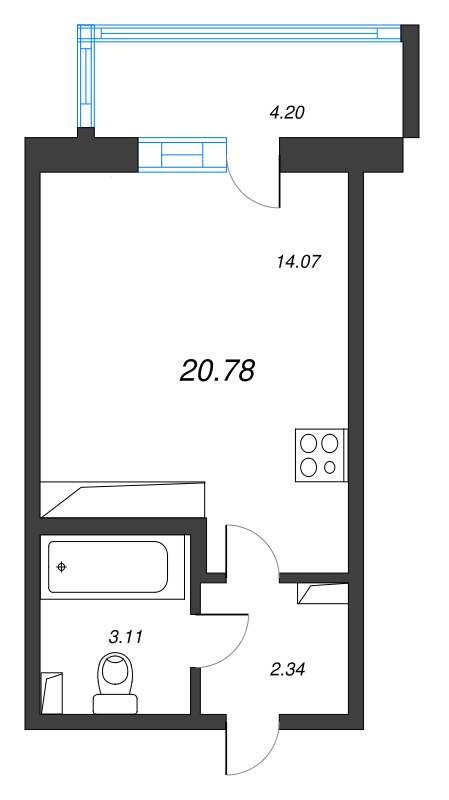 Квартира-студия, 20.78 м² в ЖК "Аэросити" - планировка, фото №1
