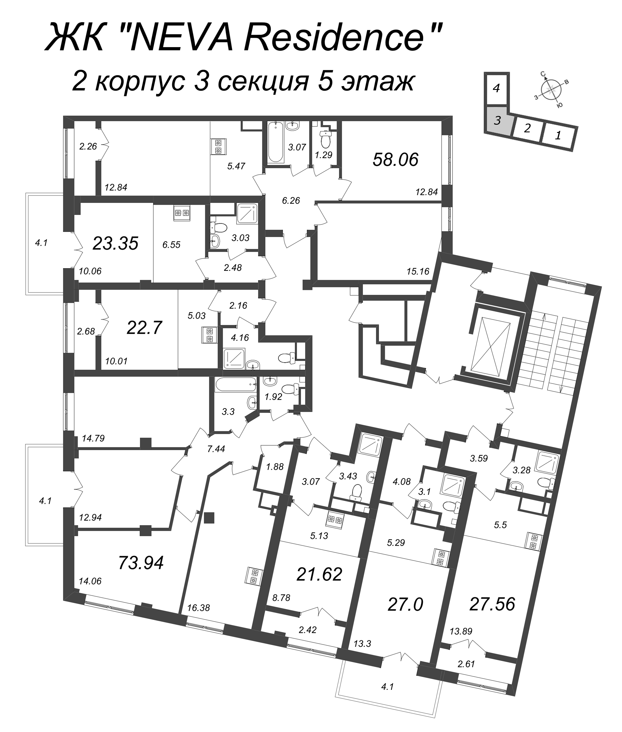 Квартира-студия, 27.56 м² в ЖК "Neva Residence" - планировка этажа