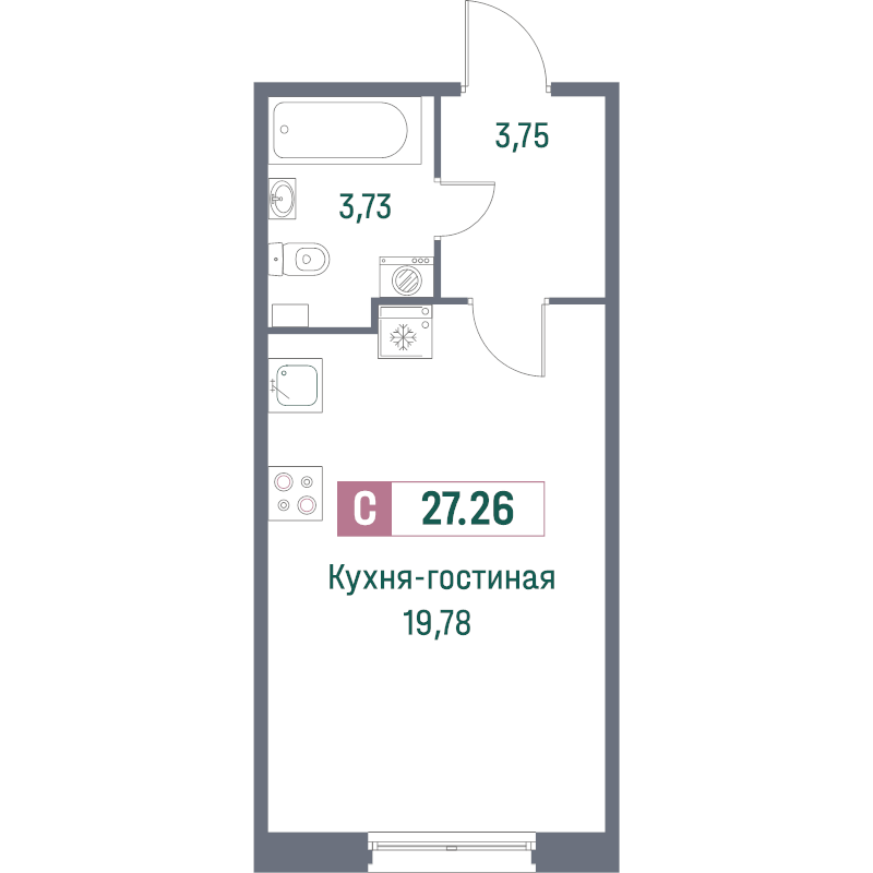 Квартира-студия, 27.26 м² - планировка, фото №1