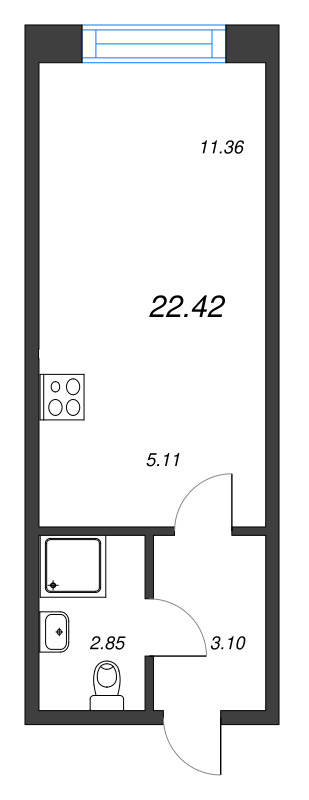 1-комнатная квартира, 22.42 м² в ЖК "Капральский берег" - планировка, фото №1