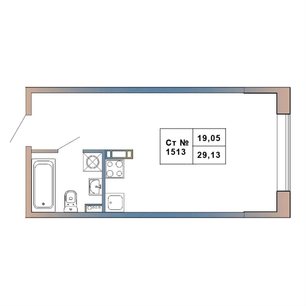 Квартира-студия, 29.13 м² в ЖК "Атмосфера Выборга" - планировка, фото №1