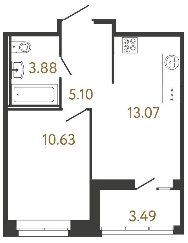 1-комнатная квартира, 32.68 м² в ЖК "Ultra City 3.0" - планировка, фото №1