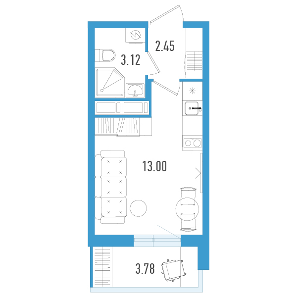 Квартира-студия, 20.46 м² в ЖК "AEROCITY" - планировка, фото №1