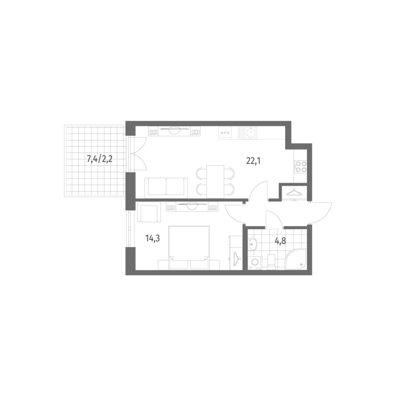 2-комнатная (Евро) квартира, 47.2 м² в ЖК "Новый Питер" - планировка, фото №1