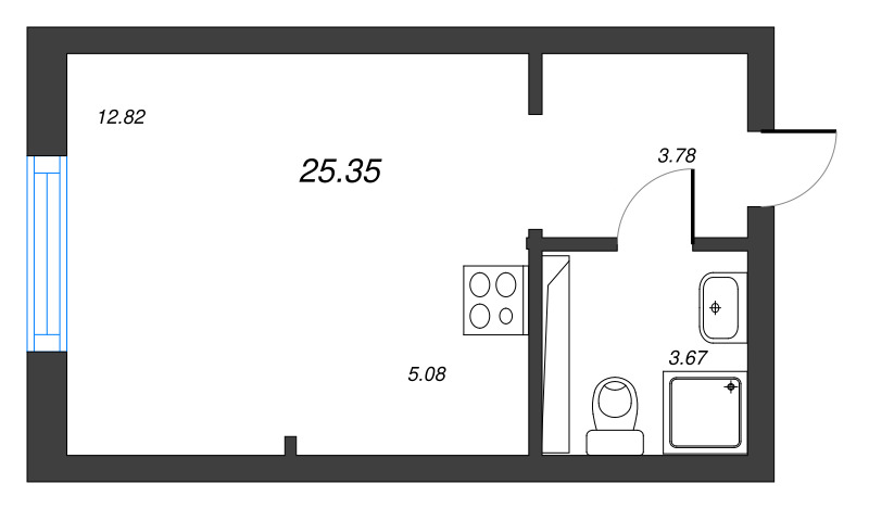 Квартира-студия, 25.35 м² в ЖК "Кронфорт. Центральный" - планировка, фото №1