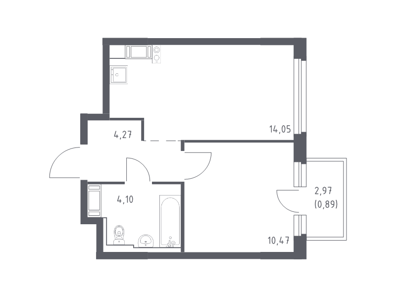 1-комнатная квартира, 33.78 м² в ЖК "Новое Колпино" - планировка, фото №1