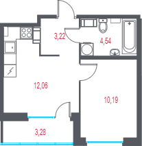 1-комнатная квартира, 31.65 м² в ЖК "Город-спутник Южный" - планировка, фото №1