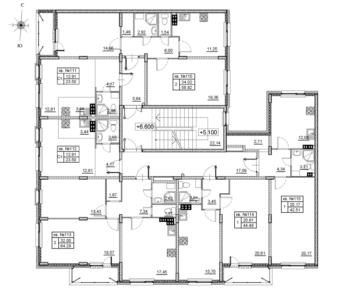 2-комнатная квартира, 58.82 м² в ЖК "Верево-сити" - планировка этажа